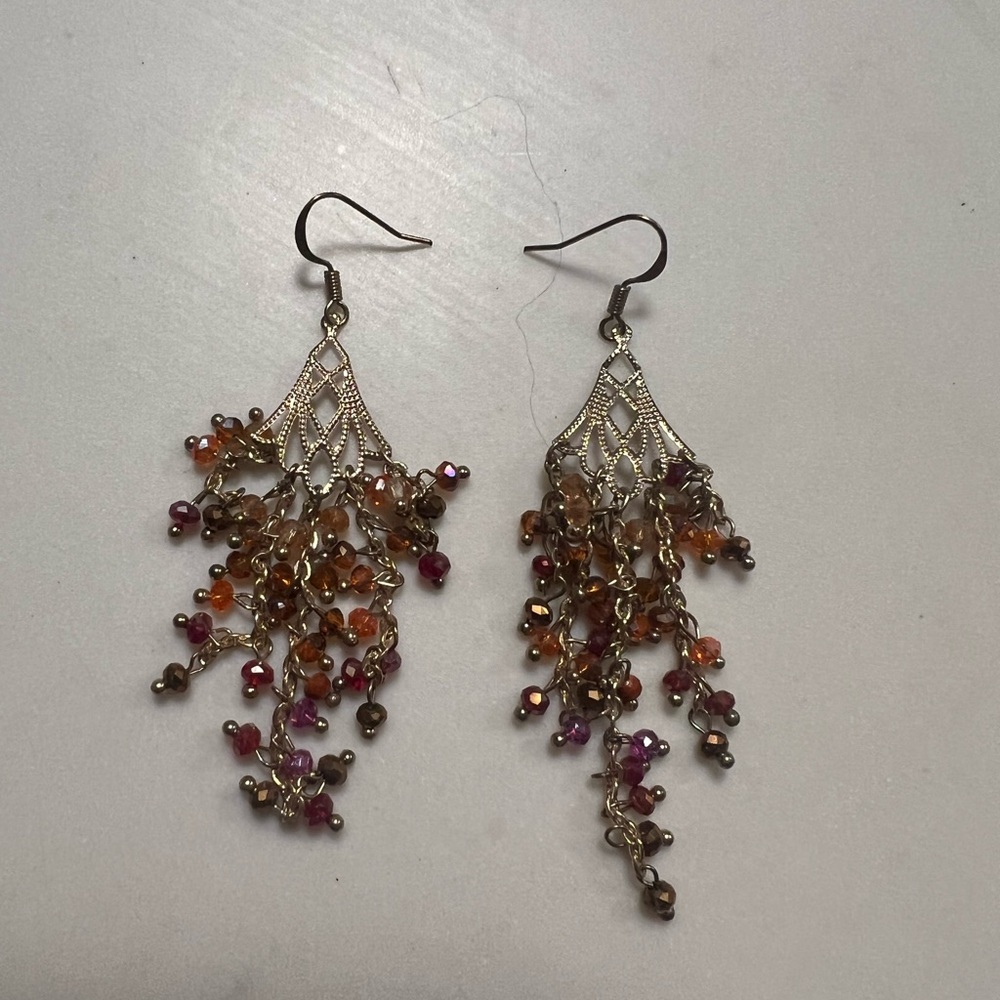 Elegant Gold Orange and Brown Chandelier Earrings